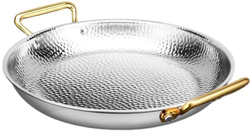 NIRBO Poêle À Paella En Acier Inoxydable 304 Revêtement Antiadhésif Avec Double Poignée Poêle À Frire Marmite À Paella Aux Fruits De Mer Pour Le Camping,Silver-36cm