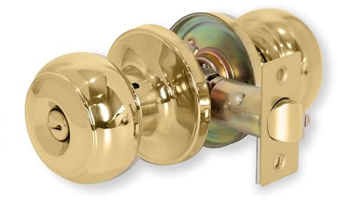 XFORT Bello - Pomello per la privacy in ottone lucido, con serratura, per porte interne in legno, set completo con chiavistello tubolare.