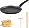 MEGYAD Crepe Pan with Non-Stick Coating 22 cm: Pancake Pan Cast Aluminium Pancake Pan with Dough Distributor and Wooden Scoop, Crepe Pan Induction Pan for Other Heat Sources and Induction