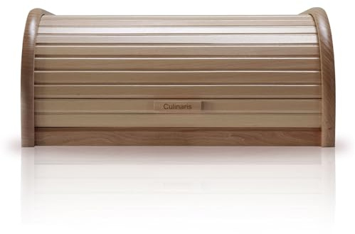 Culinaris Boîte à pain en bois de hêtre, boîte de rangement avec couvercle à roulettes, 40 x 18 x 27,5 cm