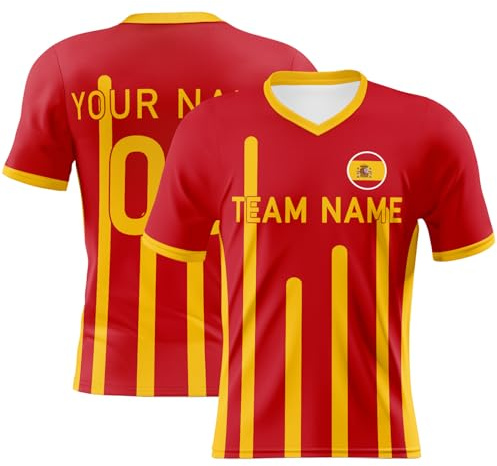 Camiseta de fútbol personalizada para hombres y niños, camiseta de fútbol con insignia de país de España, número de equipo personalizado, camiseta de fútbol para aficionados españoles, rosso, 4XL
