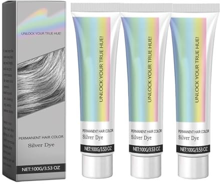 Generic 2 in 1 Natural Essence Extract Silver Hair Dye Cream, Silver Gray Hair Dye, Non-Damage, Long-Lasting, Easy To Apply (3pcs)