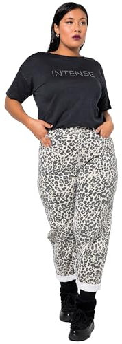 Studio Untold Damen große Größen Übergrößen Plus Size Ballon-Jeans, High Waist, Leoprint, 5-Pocket biskuit 58 836830303-58