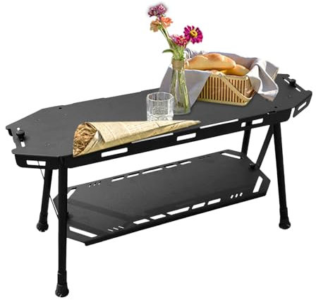 Table pliante pour le camping, table pliante extérieure - Racks de stockage en alliage en aluminium bureau de pique-nique | Station mince de cuisson de cuisson compact Easy Assembly Camp Shelf pour la