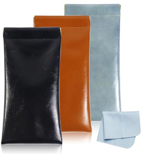 Qufiiry 3 Stück Brillenetui Weich, Sonnenbrillenetui, Pu Leder Brillenetui Schutzhülle, Brillentasche mit Quetschverschluss, für Damen und Herren, wasserdicht und tragbar