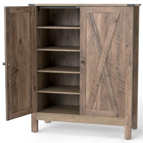 Multigot Shoe Cabinet, Wooden Farmhouse Shoe Storage Cupboard Organizer with Adjustable & Removable Shelves, Freestanding Footwear Rack Shoes Storage Unit for Entryway Hallway Living Room (Old Oak)