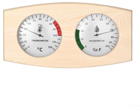 Träbastu termometer och hygrometer – 2-i-1 temperatur- och fuktighetsmätare för bastu, ånggrum och wellnessutrymmen (0 °C–120 °C, 0 %–100 % RH)