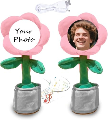 Custom Dancing Talking Sunflower Toy,Dancing Flower with Custom Face,Repeats What You Say Sings Mimicks Records 50 Songs Funny Toys,Personalized Plush Toy Gifts for Birthday Festival (Pink)