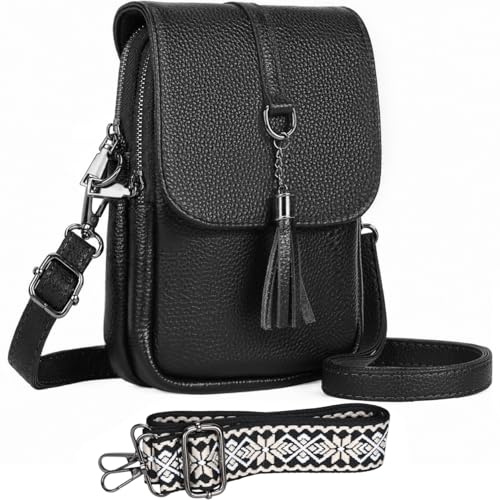 ONETOALL Genuine Leather Crossbody Bags for Women Anti-Theft with 2 Straps