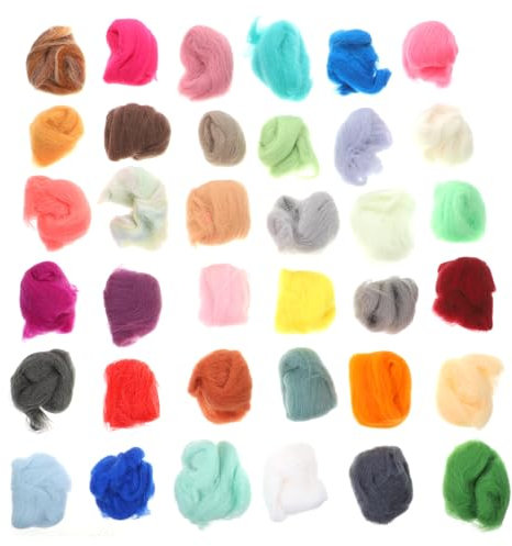 Rosenice ‌36 Farbige Wollfasern Vliesgarn Nasser Filzwolle Handspinnmaterial Nadelbinden Rohmaterial Bastelwolle DIY Handarbeit Kreativset