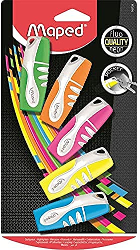 Maped - 5 Surligneurs Fluo'Peps Pocket - Mini Format - Toucher Soft