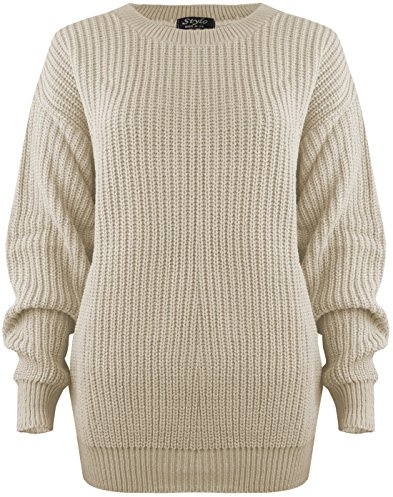 SA Fashions® Oversized New Ladies Womens Chunky Baggy Jumper Knitted Sweater Thick Top S-XL 8-18 (M/L (12-14), Cream)