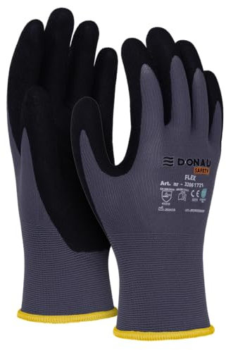 DONAU SAFETY Guanti Flex Guanti da lavoro/Taglia 08/M, 1 paio/Grigio/Nero/Meccanico Guanti Di Montaggio/Nitrile Rivestito Leggermente Resistente all'olio, Guanti di Protezione in Nylon per Lavoro Auto
