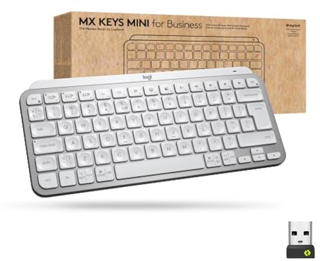 Logitech MX Keys Mini Wireless Illuminated Keyboard for Business, QWERTY US International Layout - Light Grey