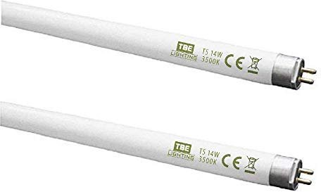 TBE LIGHTING T5 14w Fluorescent Tube Lamps 549mm - CFL Bulbs - G5 2-Pin Base Fittings - T5 High Efficiency Lamps, Cool White 4000-4500K (2-Pack)