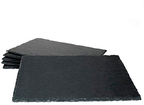 MamboCat 6er-Set Schieferplatte 20x30cm I Rustikaler Stein-Teller aus Schiefer - mit naturbelassener Bruchkante I ideal als Sushi-Platte & Servier-Teller I 6 Stück Servier-Platte Schwarz 20 x 30 cm