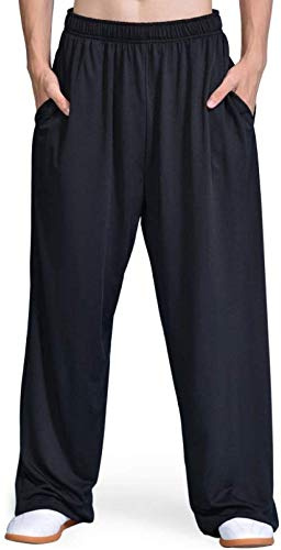 ZZ Pantaloni da Tai Chi Pantaloni da Allenamento Tradizionali Pantaloni da Kung Fu Arti Marziali Pantaloni Classici da Uomo Shaolin,Black-S