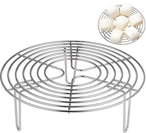 HEMOTON Round Cooking Cooling Racks Stainless Steel Round Rack for Steaming Rack and Air Fryer Cooking Rack for Air Fryer Pressure Cooker Oven 20X7X7cm