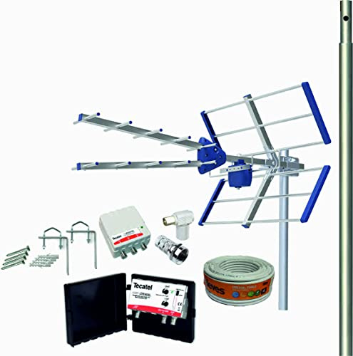 DAXIS Kit Amplificado Antena TV 5G + Rollo 20M + Amplificador 40dB + Fuente alimentación + Conectores F Y TV + Mastil 1,20 M