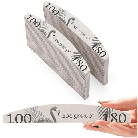 Aba Group 50 Stycken Professionell Nagelfil Set - Halvmåne Flamingo 100/180 Standard, Hållbar för Engångsbruk, Nötningsresistent - Tillverkad i EU
