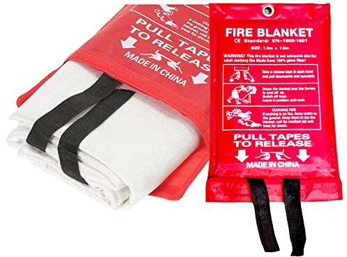HTUK® Feuerlöschdecke, einfach und schnell aufklappbar, große Feuerlöschdecke für Zuhause, Küche, Garage, Büro, Wohnwagen, Auto, Lager, 1 m x 1 m, weiche Schutzhülle
