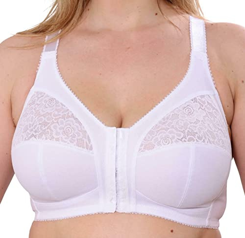 Womens White Front Fastening Non Wired Firm Support Lace Non Padded Bra