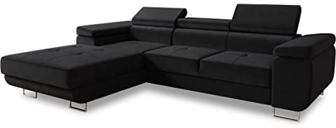 Sofnet Ecksofa Divo mit Schlaffunktion, Bettkasten und Kopfteilverstellung, Polsterecke, Wohnlandschaft, Sofagarnitur, Couch, Sofa, Federkern (Schwarz (Kronos 07), Ecksofa Links)