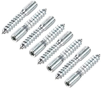 sourcing map Double Ended Screws (M10x50mm) 8pcs, Hanger Bolts Carbon Steel Self-Tapping Double Sided Screws - for Home Repairs