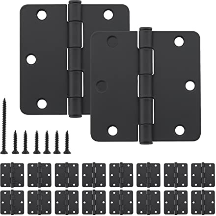 HOME MASTER HARDWARE 18 Pack Rounded Matte Black Door Hinges, 3.5 Inch Interior Door Hinges, 1/4 Radius Corners Residential Bedroom Door Hinge for Office/Bedroom/Study Living Room