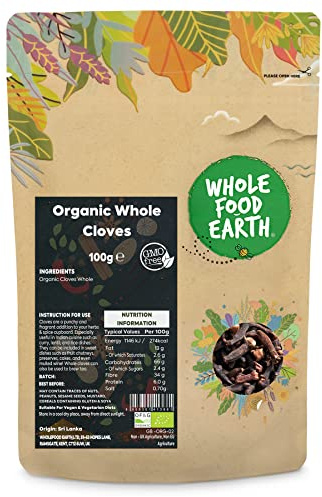 Wholefood Earth Organic Whole Cloves 100g | Whole Dried Flower Buds | GMO Free | Vegan | for Baking, Mulled Wine, Chai & Curries