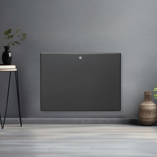 Futura 1000W Grey Electric Radiator Heaters for Home, Bathroom Safe Electric Heater Setback Timer Lot 20 & Advanced Thermostat Control Wall Mounted or Floor Standing Low Energy Panel Heater | 1000W panel heater with 12m² coverage, 5–35°C thermostat, wall or floor use, open-window detection and IP24 rating.