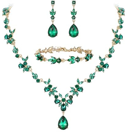 Clearine Parure de bijoux de mariage pour femme - Collier en Y Bracelet de tennis et boucles d'oreilles pendantes Cristal en forme de larme Marquise Pour mariée et demoiselle d'honneur Bleu