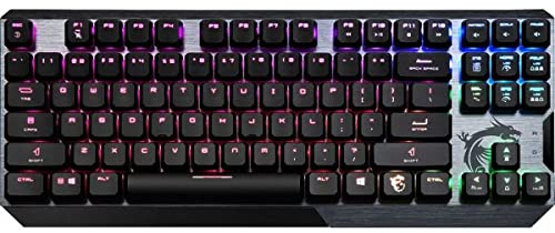 MSI Vigor GK50 Low Profile TKL ES Mechanical Gaming Keyboard, UK Layout Kailh Choc White Low Profile Switches Clicky, Ergonomic Keys, Anti-Slip Base, RGB Mystic Light per-Key, USB 2.0, Tenkeyless