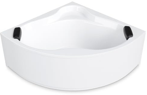 AQUADE Acryl Eckbadewanne 150x150 Modell: Essen Hergеstellt in Dеutschland - Weiß Badewanne Komplettset 150x150 - Badewannen mit Wannenfüßen + Schürze + Ab-Überlaufgarnitur + Nackenkissen