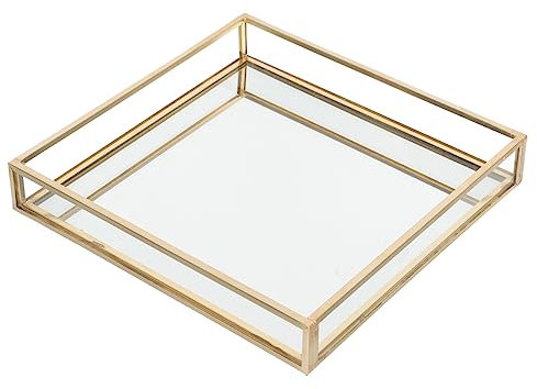 Cabilock Dekorativer Schminktisch-organizer Mit Glasrahmen Und Messingrand Quadratisches Tablett Zur Aufbewahrung Von Schmuck Parfüm Und Kosmetik Stilvolles Zuhause-