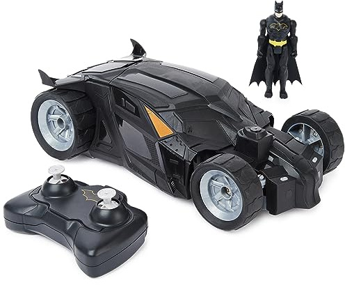 DC Comics Spin Master Batman Batmobile avec télécommande (2,4 GHz), Facile à Conduire, Compatible avec Les Figurines Batman de 10 cm, avec Figurine Batman, échelle 1/20, à partir de 4 Ans