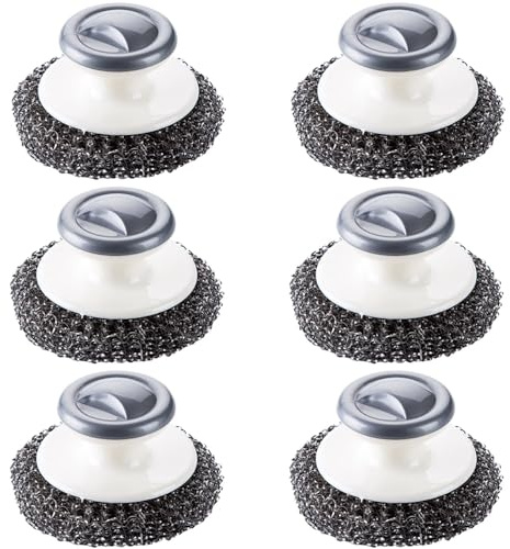 6 Stück Edelstahl-Wollschrubber mit Griff, Geschirrschrubber, Reinigungszubehör für Töpfe, Pfannen, Grills, Geschirr