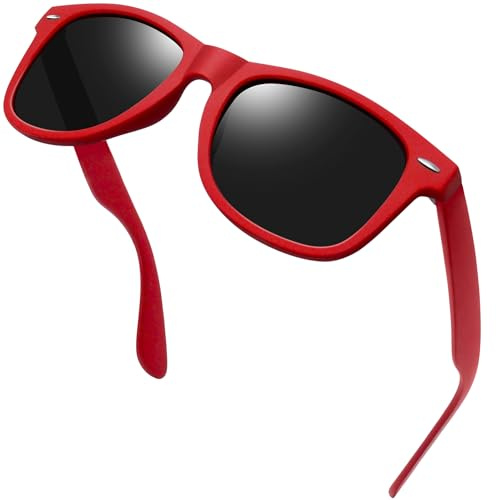 Joopin Occhiali da Sole da Uomo Donna Polarizzati Protezione UV400 Classici Rettangolari Quadrati Vintage Retrò Anni '80 Occhiali da Guida (Montatura Rossa)