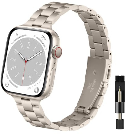 WoPail Armband för kvinnor kompatibelt med Apple Watch 41 mm, 40 mm, 38 mm, serie 10, 42 mm/serie 9/8/7/6/5/4/3/2/1, ersättningsarmband i metall i rostfritt stål, premium smala damarmband för iWatch