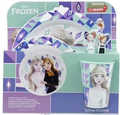 My sweety pop - Frozen Kindergeschirr Set - Lunchset - 5-teiliges Set - Teller - Schüssel - Glas - Gabel - Löffel - Die Eiskönigin