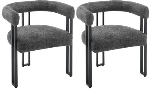 WOLTU Esszimmerstühle 2er Set, Esstisch Stühle mit Armlehnen, Design Stuhl Küchenstuhl Essstuhl, Sessel bequem modern, für Esszimmer Wohnzimmer Schlafzimmer, aus Chenille Metall, Dunkelgrau
