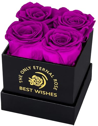 MestectPET Rosenbox mit 4 Infinity Rosen, Lila Ewige Rose Konservierte Blumen Geschenkbox, Valentinstag Muttertag Geburtstag Hochzeitstag Geschenke Für Mutter Freundin Ehefrau Oma Frauen