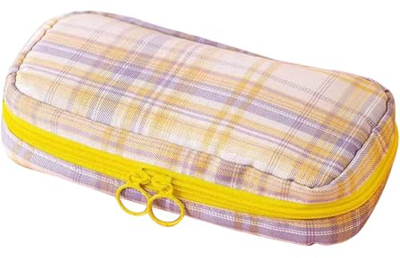 Dekaim Grand Sac à Stylos Simple en Toile Plissée avec Poches en Maille Et Fermeture éclair Lissante pour L'école, Le Bureau, Les Voyages(Fromage râpé)