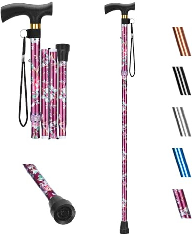 supregear Bastón Plegable, Bastones de Aluminio Ajustable con Mango en T y Correa Antideslizante - Soporte para Movilidad y Equilibrio