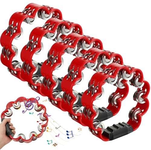 Cindeer 5 Stück Petal Shaped Tamburin Kunststoff Percussion Tamburin Musik Handglocken für Musikrhythmus Instrument für Erwachsene Schule Familie Party Supplies (Rot)