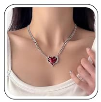 Cimenexe Punk Emaille Herz Choker Halskette Rot Emaille Herz Anhänger Halskette Silber Herz Panzerkette Halskette Kubanische Panzerkette Kragen Halskette Schmuck Für Frauen