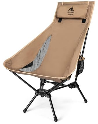 OneTigris TIGERBLADE Campingstuhl Hochlehner faltbar 170 kg, Klappstuhl Camping leicht Dreiecksrahmen, Angelstuhl klappbar mit 2 Seitentaschen, Faltstuhl Ultraleicht für Outdoor, Wandern(Kojote Braun)
