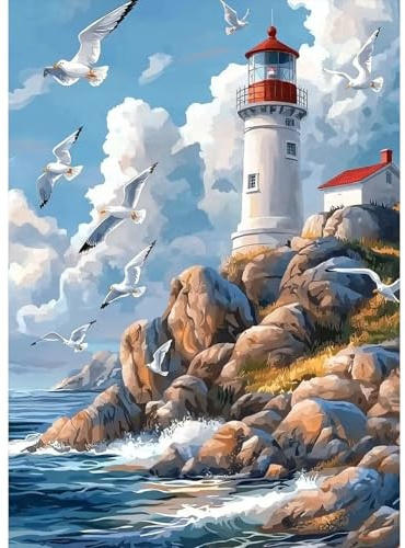 MAXBYE Leuchtturm Diamond Painting Art Kits für Erwachsene, 5D Diamond Art Kits DIY Full Drill Meerblick Kunst Crystal Malerei Für Anfänger, Diamant Kreuzstich Geschenke Home Wand Dekor 30x40cm