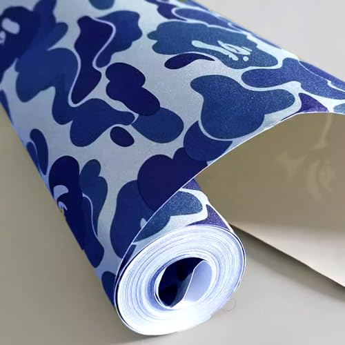 TAOGIFT Papier peint autocollant en vinyle pour murs, armoires, étagères, meubles de chambre - 45 x 290 cm - Bleu camouflage