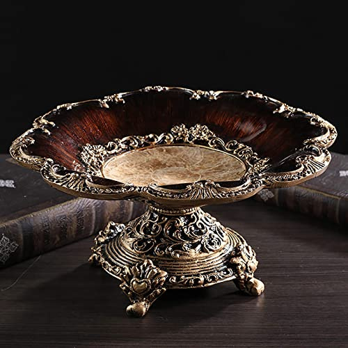 Grand plateau de service en résine européenne sculpté à la main vintage pour fruits, pain, collations, corbeille à fruits décorative sur pied 32,5 x 16 cm